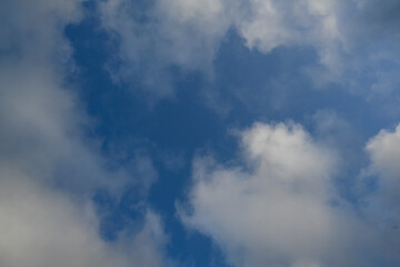 Blue summer sky with soft white clouds for use as a background texture