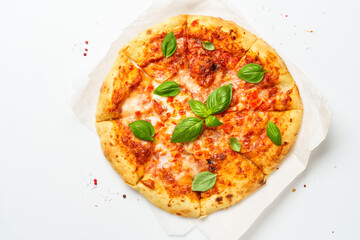 Pizza Margarita on white background.