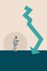 Design zine 3d poster image photo collage of inexperienced businesswoman businessman stand arrow...