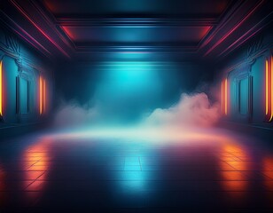 background of an empty room with smoke and neon light dark abstract background