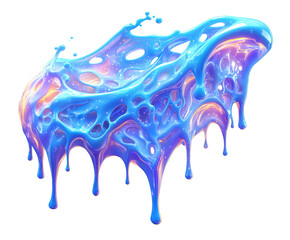 Iridescent pastel paint splash in vivid blue, pink, and purple tones with glossy drips and cosmic shimmer on white background. Concept of creativity, fantasy and vibrant expression