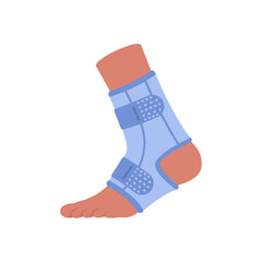 Flat vector illustration of a medical orthopedic ankle brace or support. Provides stability and protection for injured joints, sprains, or instability. Isolated on white background. For healthcare