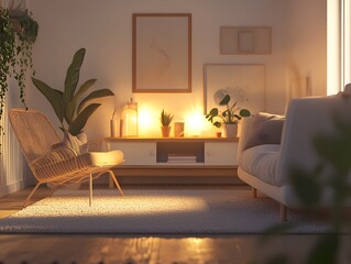 Minimalist Serenity: A Cozy Nordic-Inspired Space with Soft Warm Tones, modern living room