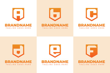 Letter A B C D E F Shield Logo Set, symbolizing strength, protection, and trust