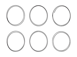 Six simple black double line circles arranged in two rows on a white background