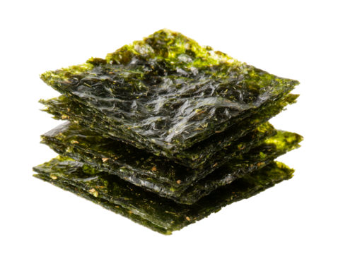 A neatly stacked pile of savory seaweed snacks, a healthy and delicious treat for any time of day.  