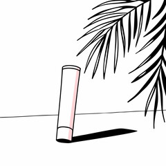 Minimalist Skincare Product Illustration with Palm Leaf Shadow for Summer Beauty Concept