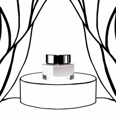 Elegant Cosmetic Cream Jar on a Pedestal with Abstract Floral Background