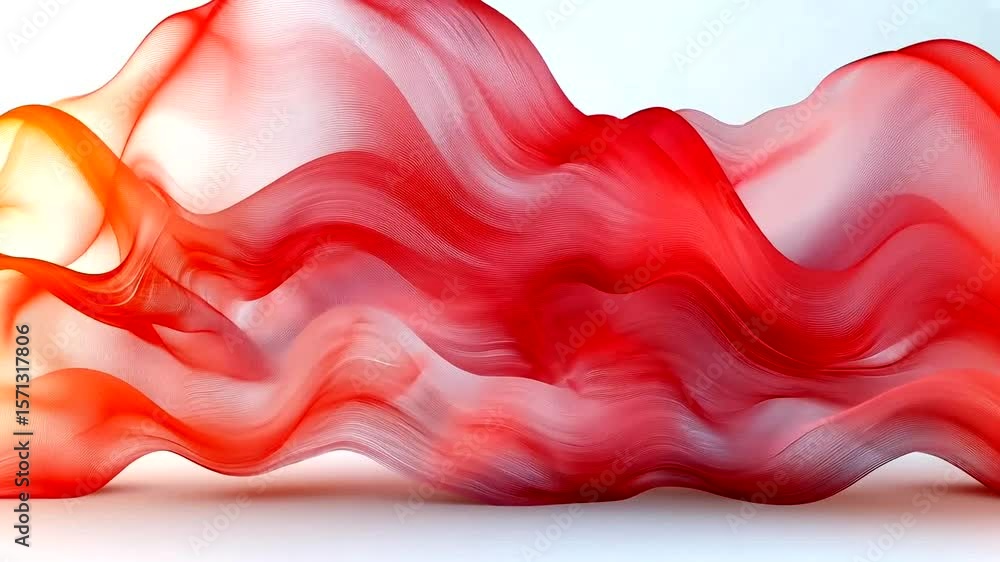 Wall mural elegant red and orange wavy abstract background animation with soft light and shadows