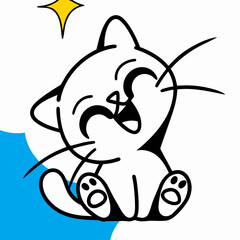 Happy Cartoon Cat, Smiling Kitten Illustration