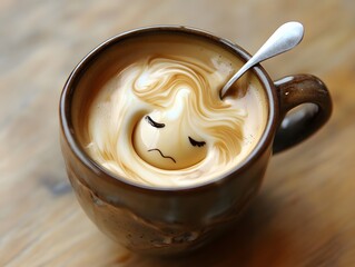 Hot Coffee Chaos: An Animated Cup’s Frantic Reaction to Spilling Its Brew, cup of cappuccino