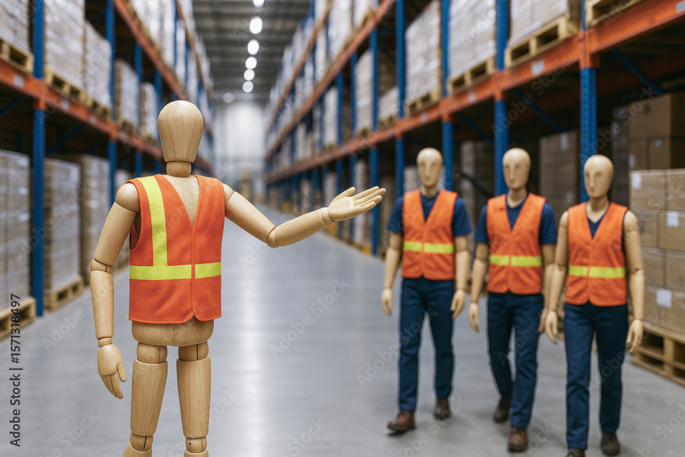 Poster efficient coordination and organization within a warehouse highlight teamwork logistics and manageme
