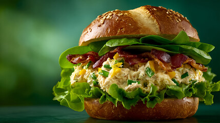 Delicious chicken salad sandwich with bacon lettuce on sesame seed bun food