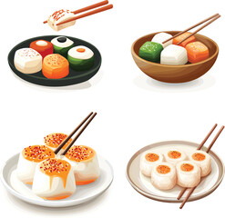 Delicious Korean Chuseok Songpyeon Rice Cakes With Chopstick vector style on white background