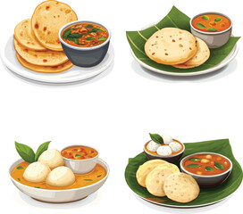 Delicious South Indian Appam With Sambar vector style on white background