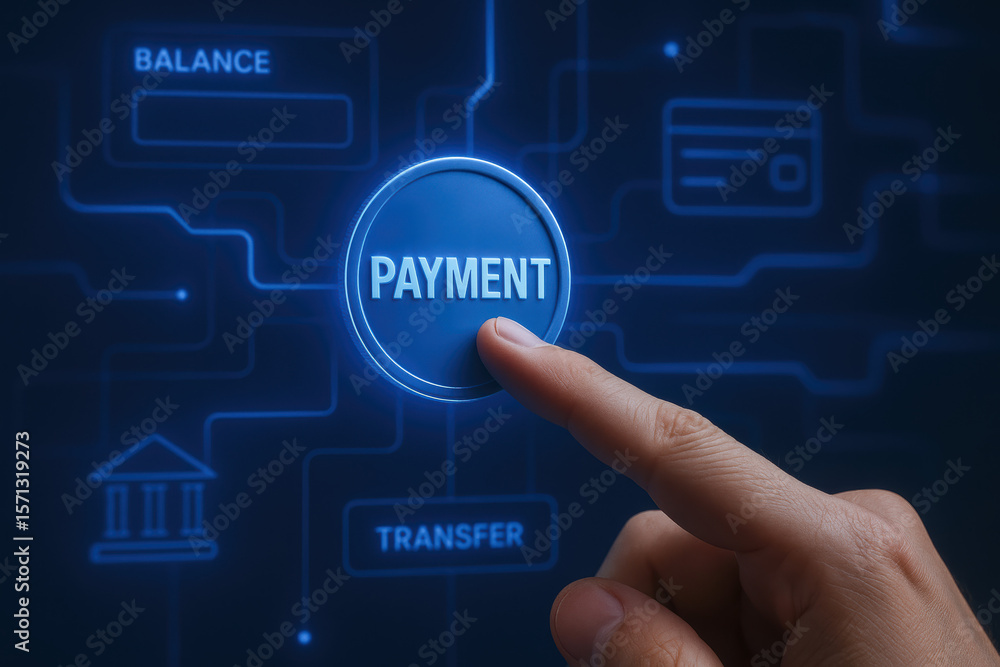 Poster a activates a glowing digital interface focused on payment processing highlighting secure banking an