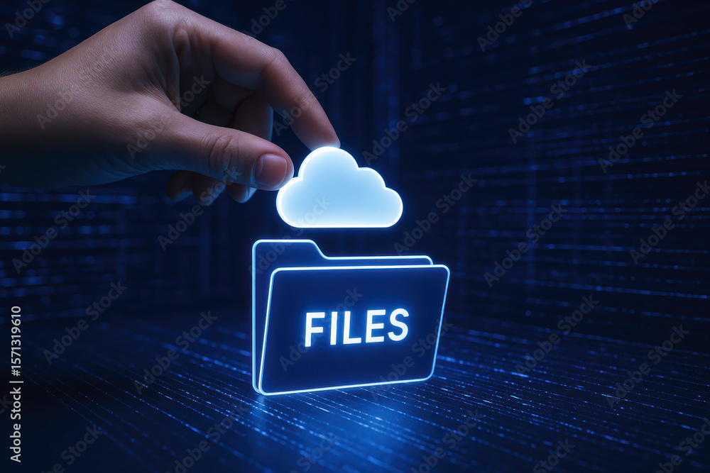 Poster the symbolizes data management and digital storage highlighting cloud computing as a key solution fo