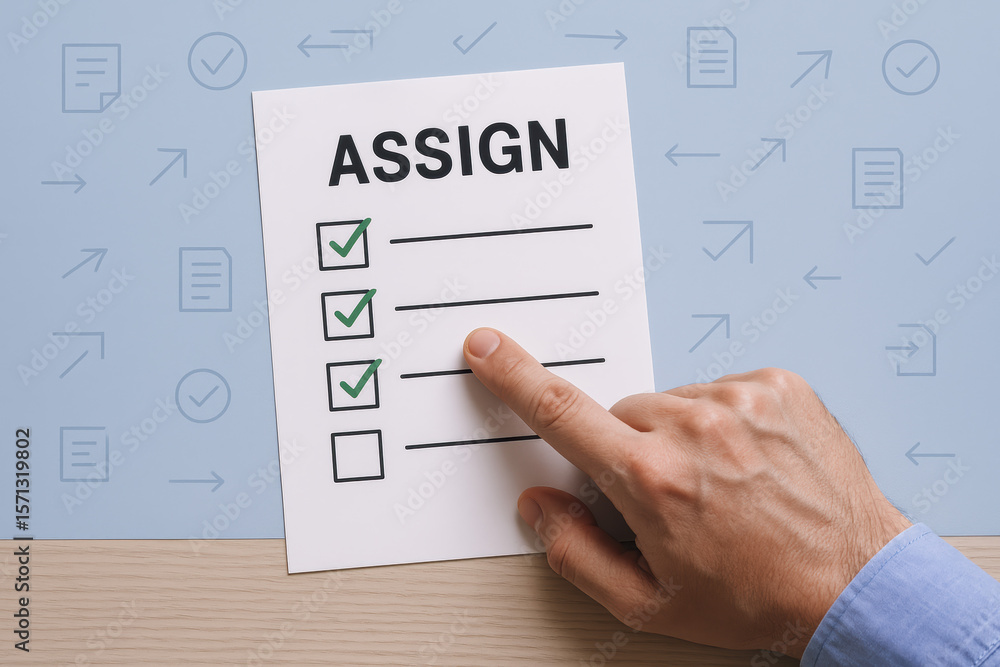 Poster the checklist symbolizes task allocation and progress tracking in a business environment highlightin