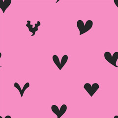 Black quirkly heart seamless pattern. Vector illustration template for Valentines Day. Love design for fabric, wrapping paper, gift box.