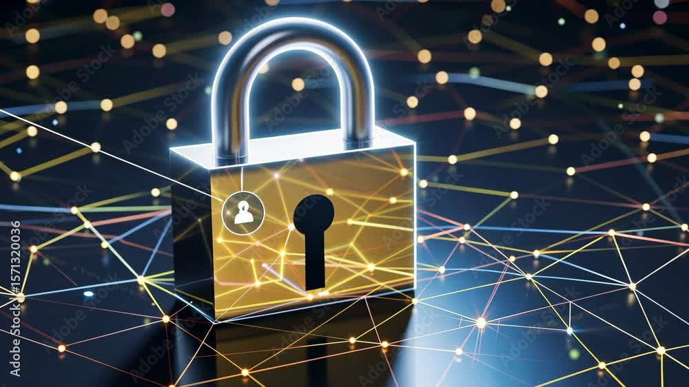 Aufkleber digital padlock icon surrounded by vibrant data points and intricate network connections