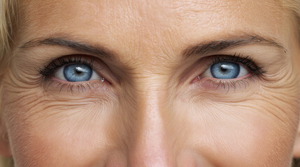 Nahaufnahme von strahlend blauen Augen mit natürlichen Falten