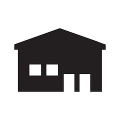 Simple Black Silhouette Icon of a Warehouse Building for Industrial Design