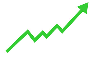 Vibrant Green Upward Pointing Arrow Graph on White / Png Background - Representing Business Growth and Positive Trend
