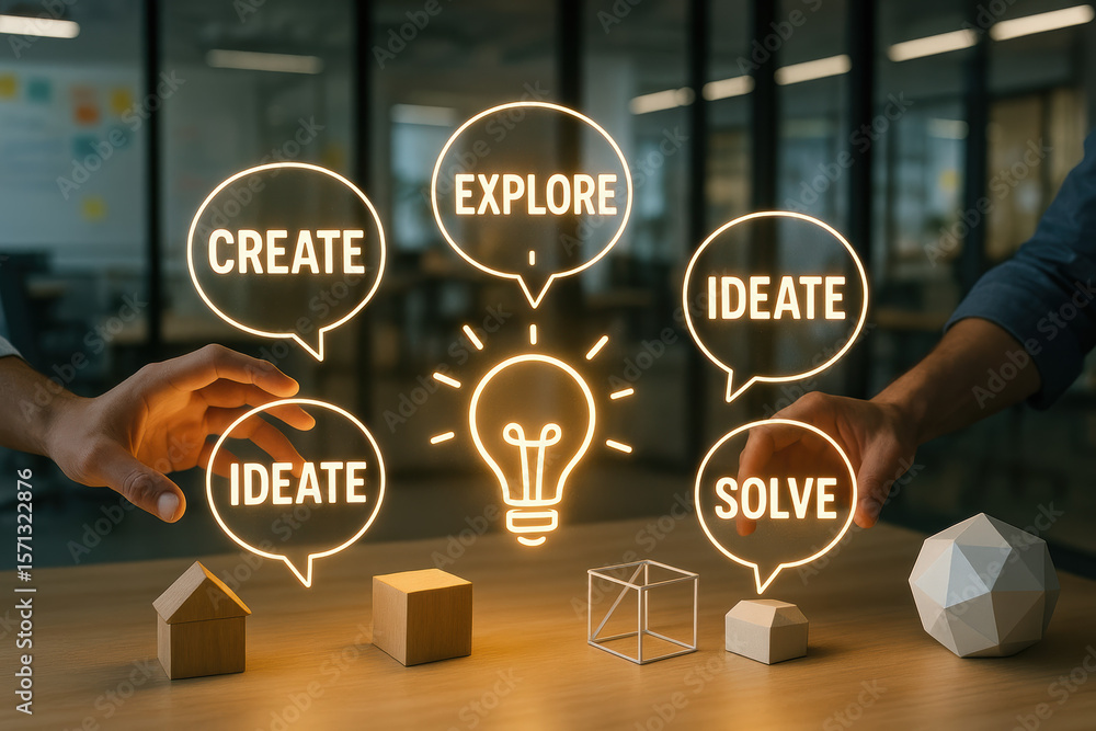 Poster innovative teamwork fosters exploration and creative problem-solving in a professional setting focus