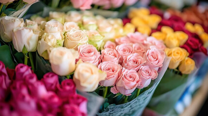 Close-up of rose flower bouquets for sale