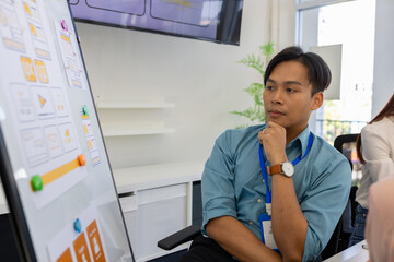 ux, ui, working environment in the office of the web and mobile application designer department,...