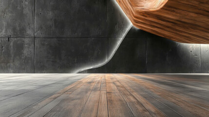 Empty dark abstract concrete and wood smooth interior. Architectural background