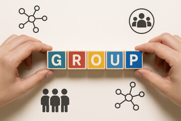 Obraz premium Collaborative efforts build strong connections and teamwork dynamics symbolized by the colorful blocks forming a unified group concept