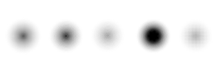 Half tone circle. Round dotted frame, circles pattern border and abstract halftone graphic design vector set