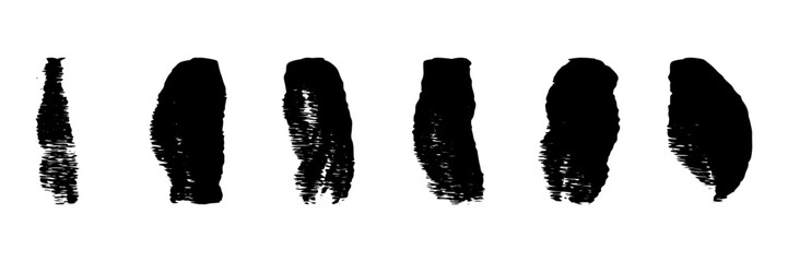 Collection of vector paint brush stroke, ink splatter, grunge line and artistic design elements. Dirty overlay, watercolor splash, black silhouette and torn paper set.