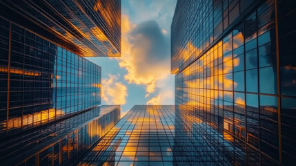 worm eye view The Center towers sunset
