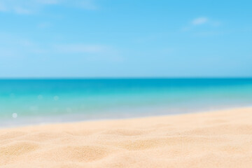 Sunny Sandy Beach with Blue Ocean in Background Tranquil Summer Seascape