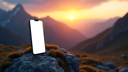 Smartphone mockup at sunset, mountain backdrop