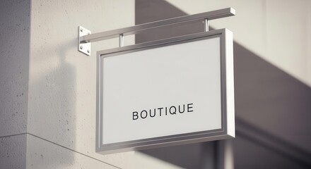 Obraz premium Modern Boutique Signboard Hanging on Light Gray Building Wall