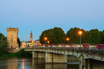 explore the historic bridge and ancient tower in pizzighettone cremona province northern italy a...