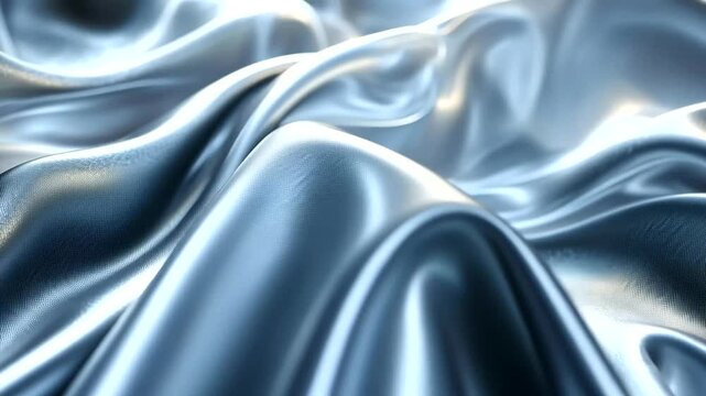 Elegant Silver Satin Fabric Waves Abstract Background Texture with Smooth Folds