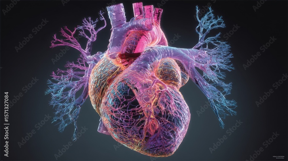Aufkleber artistic rendering of a human heart dissected to reveal its internal structure emphasizing connectiv
