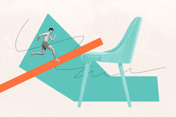 Banner image art photo collage of happy shirtless man run trampoline sportive race competition...