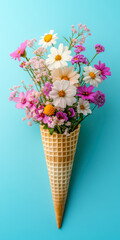 Spring flowers in ice cream cone