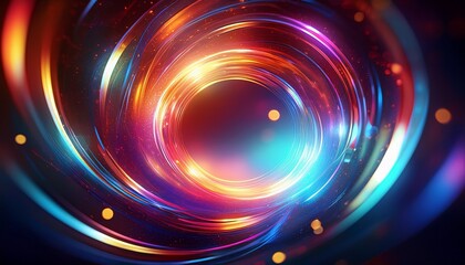 a glowing circular abstract design featuring vibrant colors and bokeh