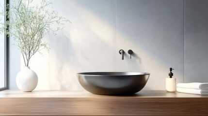 bathroom and sink  wall mounted on mock up concrete wall with copy space Minimalist interior design