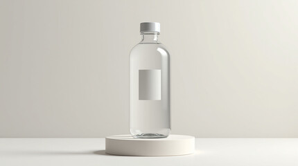 Realistic Beverage Bottle Mockup on Minimalist Podium with Blank Label Area