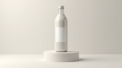 Realistic Beverage Bottle Mockup on Minimalist Podium with Blank Label Area
