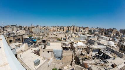 Panoramic View of War-Torn Cityscape. Aleppo city, Syria.