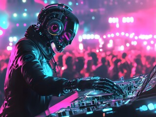 Electric Pulse: A Packed Club Goes Wild as a Cyborg DJ Controls the Night, dj at the party