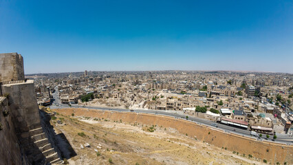 Panoramic View of Historic Cityscape with Ancient Ruins. Aleppo city, Syria.